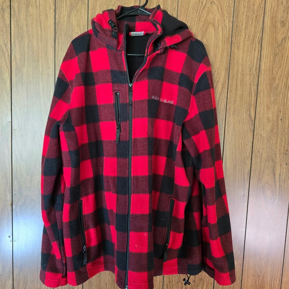 Northern Souvenirs Jacket Mens XL Flannel Shirt Buffalo Red Check Macinac Island